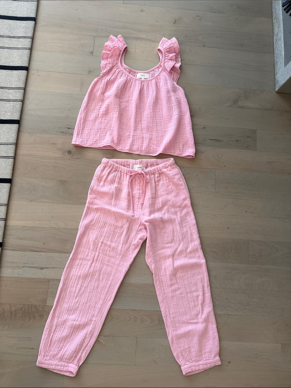 XiRENA Pink Ruffle-Sleeve Tank and Drawstring Pant Set